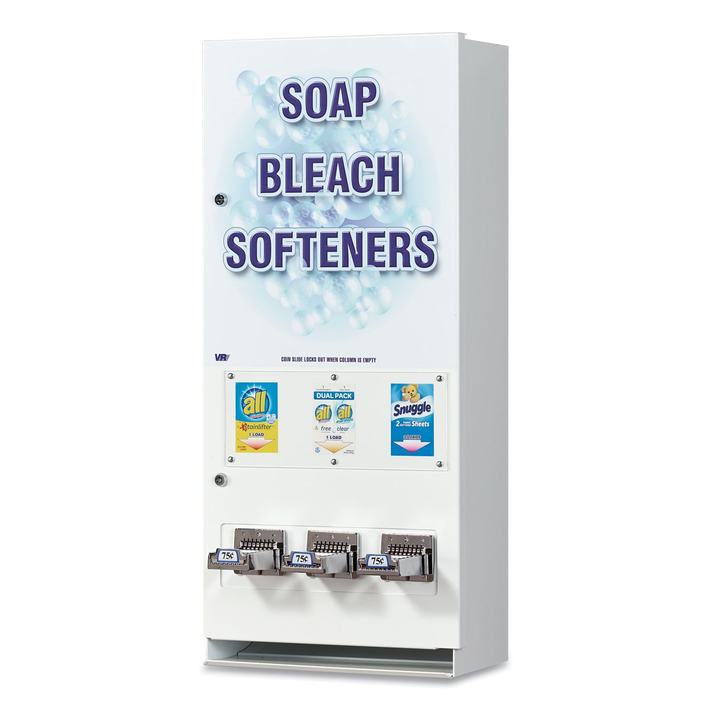 VEN394100 Coin-Operated Soap Vender, 3-Column, 16.25 X 9.5 X 37.75, White/blue