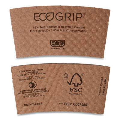 ECOEG2000 Ecogrip Hot Cup Sleeves - Renewable And Compostable, Fits 12, 16, 20, 24 Oz Cups, Kraft, 1,300/carton