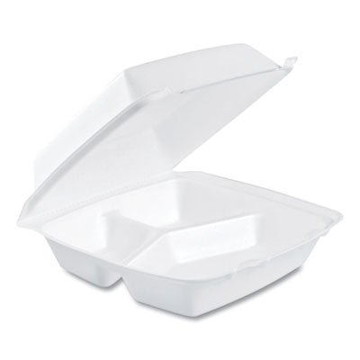 DCC85HT3R Foam Hinged Lid Containers, 3 Compartments, 8.38 x 7.78 x 3.25, 200/Carton DART