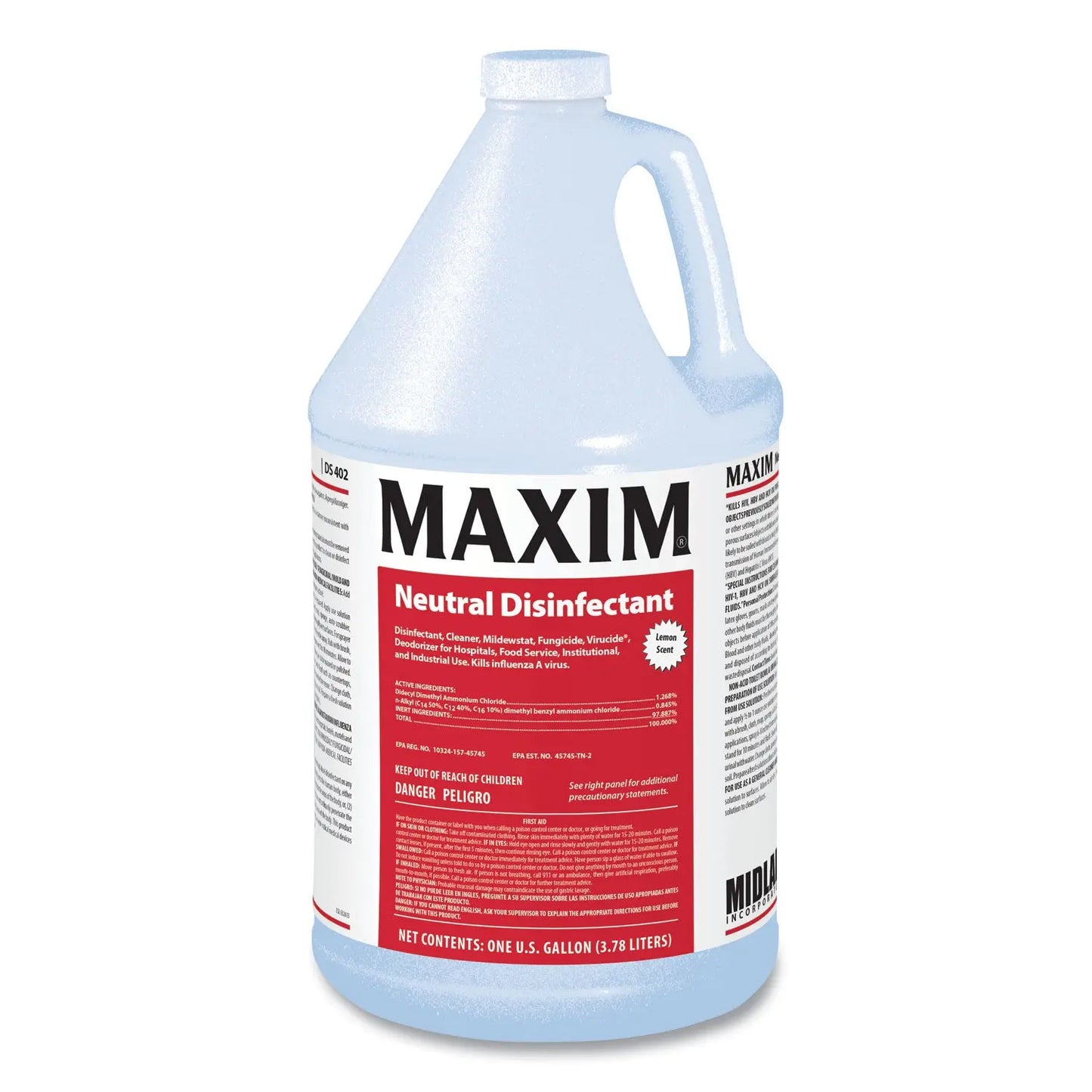 MLB04020041 Neutral Disinfectant, Lemon Scent, 1 Gal Bottle, 4/carton Maxim