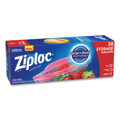SJN383233BX Double Zipper Storage Bags, Triple System Seal, Gallon, 10.56" x 10.75", Clear, 38/Box SC JOHNSON