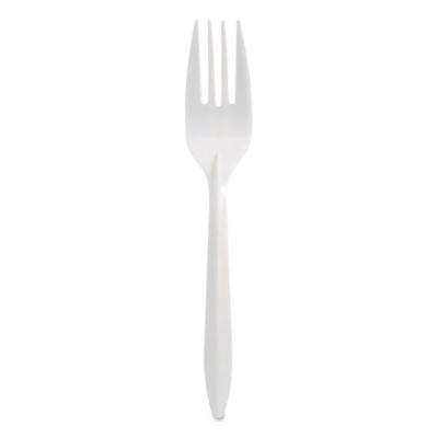 BSQ1012000 Mediumweight Polypropylene Cutlery, Fork, Plastic, White, 1,000/Carton