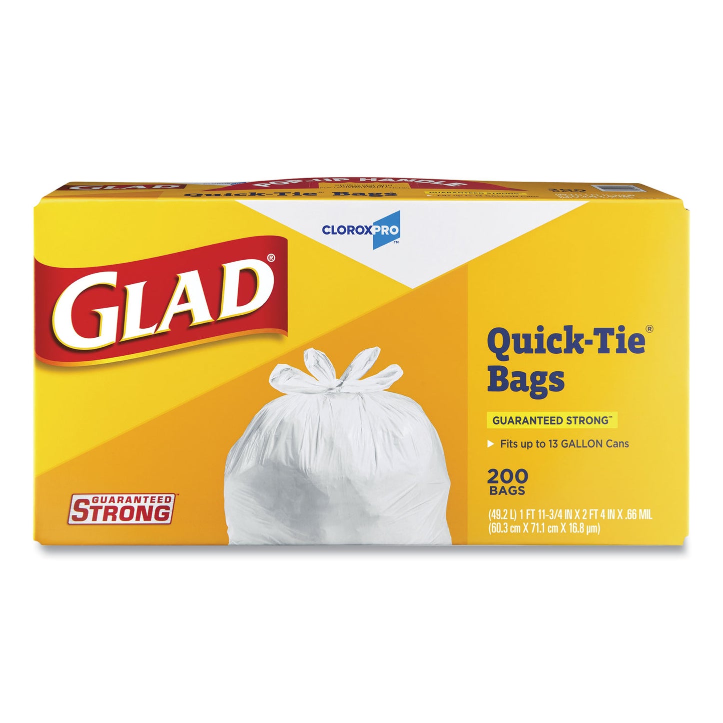 CLO15931 Tall Kitchen Quick-Tie Bags, Tie-Flap, 13 gal, 23.75" x 28", White, 200/Box Glad
