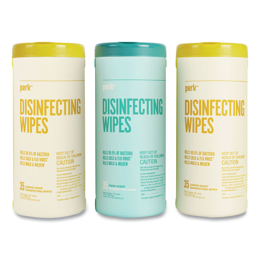 PRK24411132 Disinfecting Wipes, 7 x 8, Fresh/Lemon, White, 35 Wipes/Canister, 3 Canisters/Pack