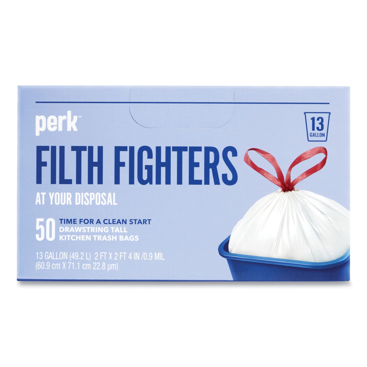 PRK24377875 Drawstring Tall Kitchen Trash Bags, 13 gal, 28" x 24", White, 50/Box