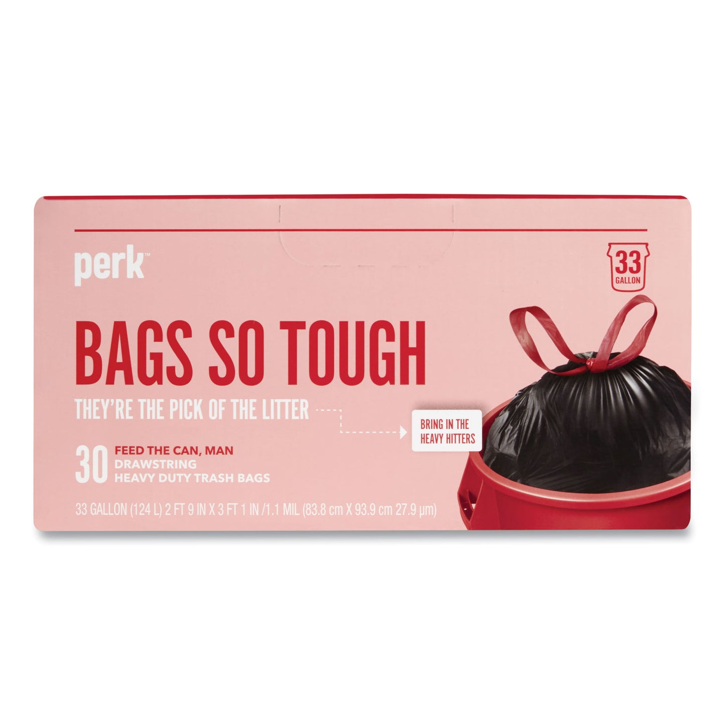 PRK24377879 Drawstring Heavy-Duty Trash Bags, 33 Gal, 1.1 Mil, 37" X 33", Black, 30/box