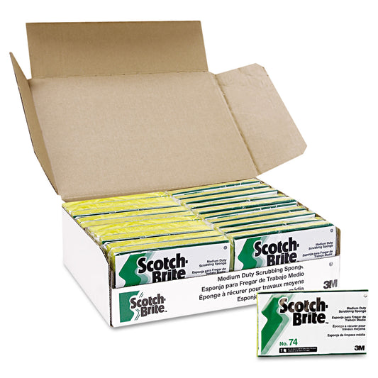 MMM74 Medium-Duty Scrubbing Sponge 74, 3.6 x 6.1, 0.7" Thick, Yellow/Green, 20/Carton