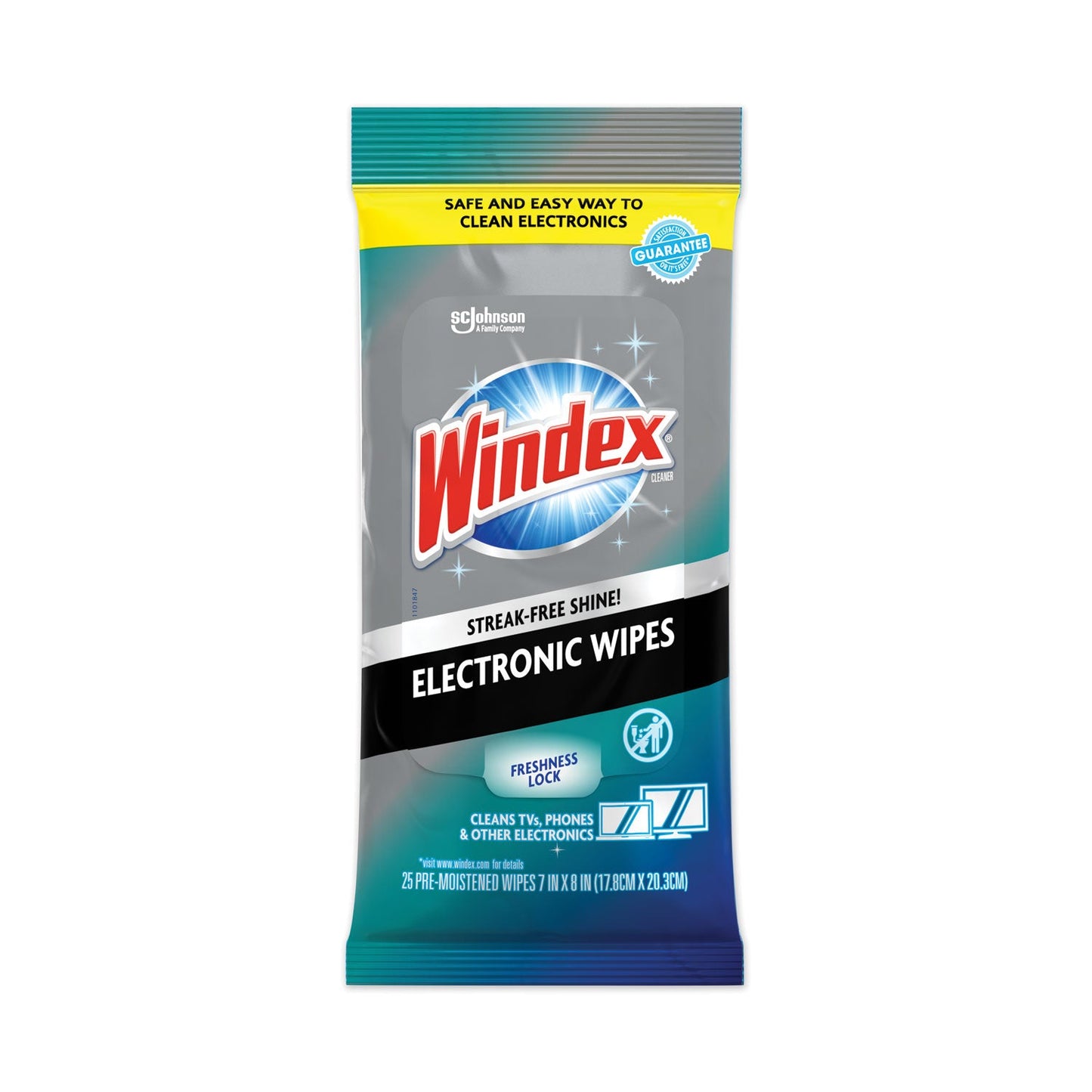 SJN319248EA Electronics-Cleaner Wipes, 1-Ply, 7 x 10, Neutral Scent, White, 25 Wipes Windex