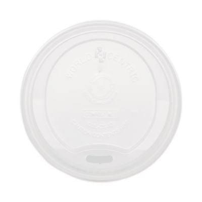 WORCULCS12 PLA Lids for Hot Cups, Fits 10 oz to 20 oz Hot Cups, Plastic, White, 1,000/Carton WORLD CENTRIC