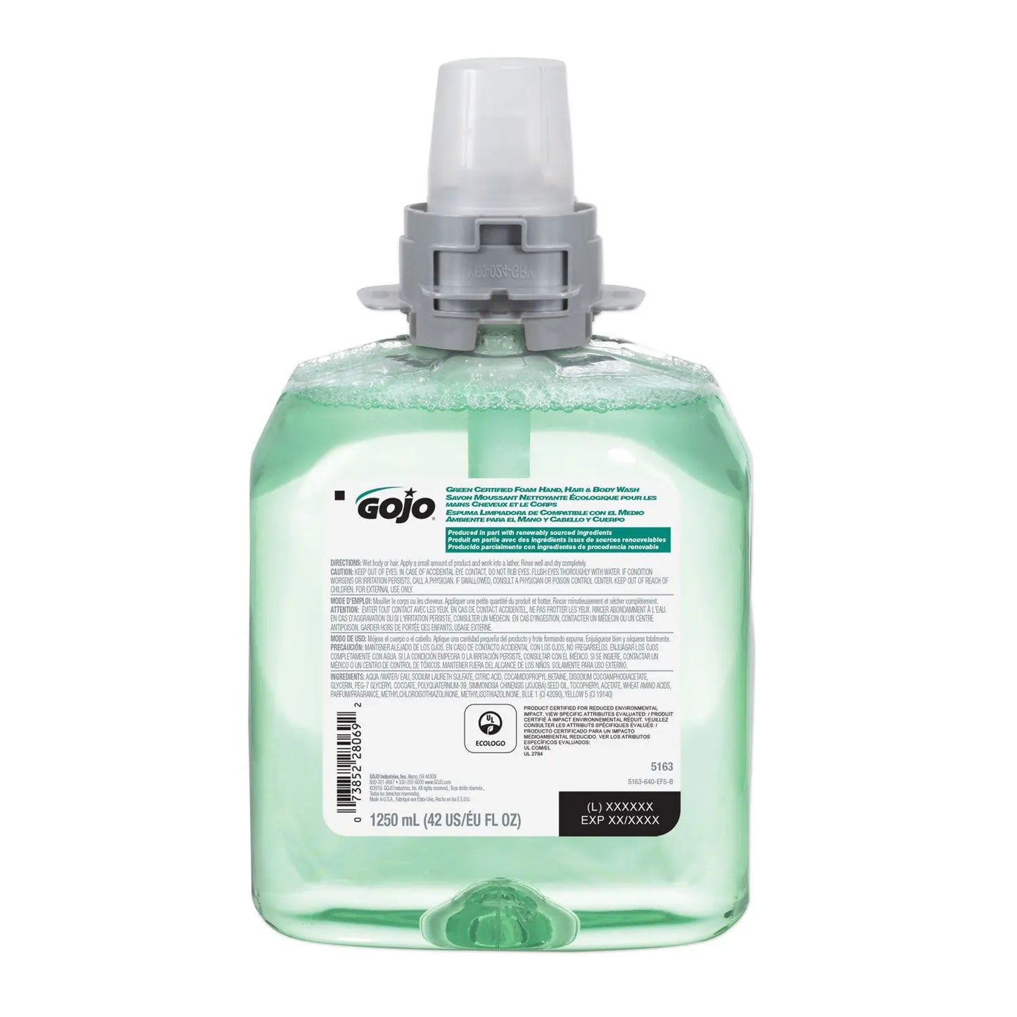 GOJ516304CT Green Certified Foam Hair and Body Wash Refill, Cucumber Melon Scent, 1,250 mL, 4/Carton GOJO