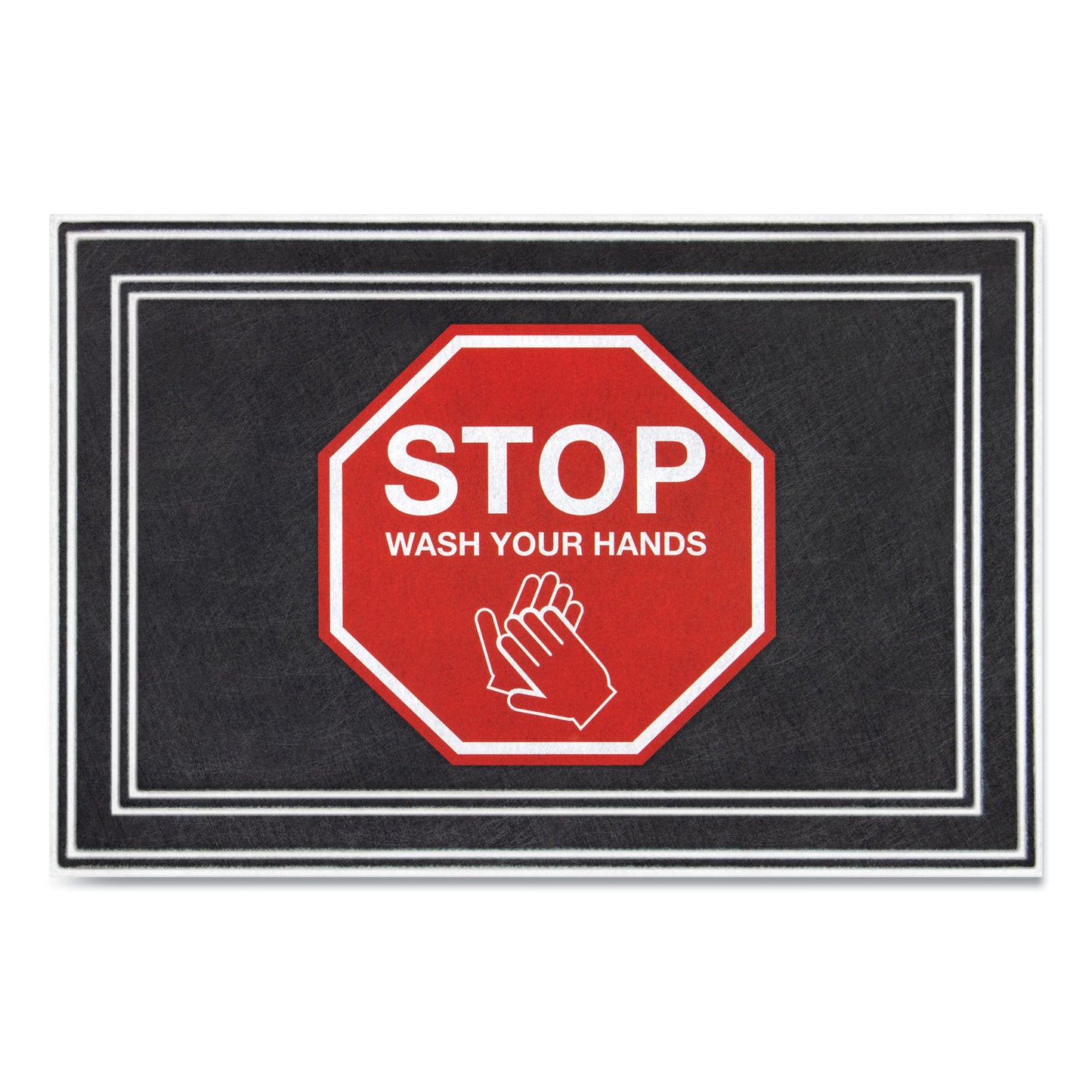 APH3984528832X3 Social Distancing Message Mats, White/Red Printed Message: Stop - Wash Your Hands, 36" x 24", Charcoal Gray Surface