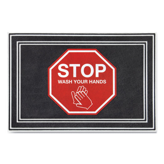 APH3984528832X3 Social Distancing Message Mats, White/Red Printed Message: Stop - Wash Your Hands, 36" x 24", Charcoal Gray Surface