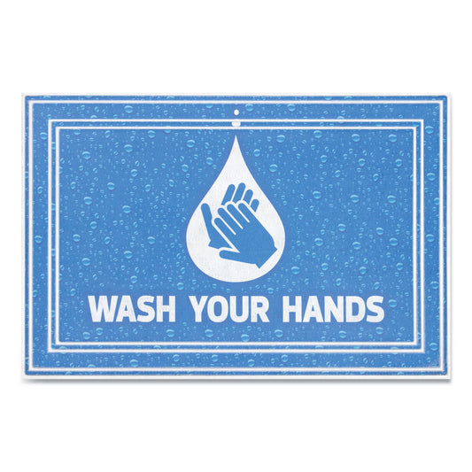 APH3984528822X3 Social Distancing Message Mats, White Printed Message: Wash Hands, 36" x 24", Blue Surface