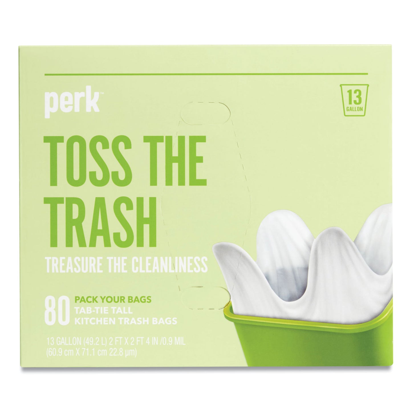 PRK24377881 Tab-Tie Tall Kitchen Trash Bags, Tie-Flap, 13 gal, 28" x 24", White, 80/Box