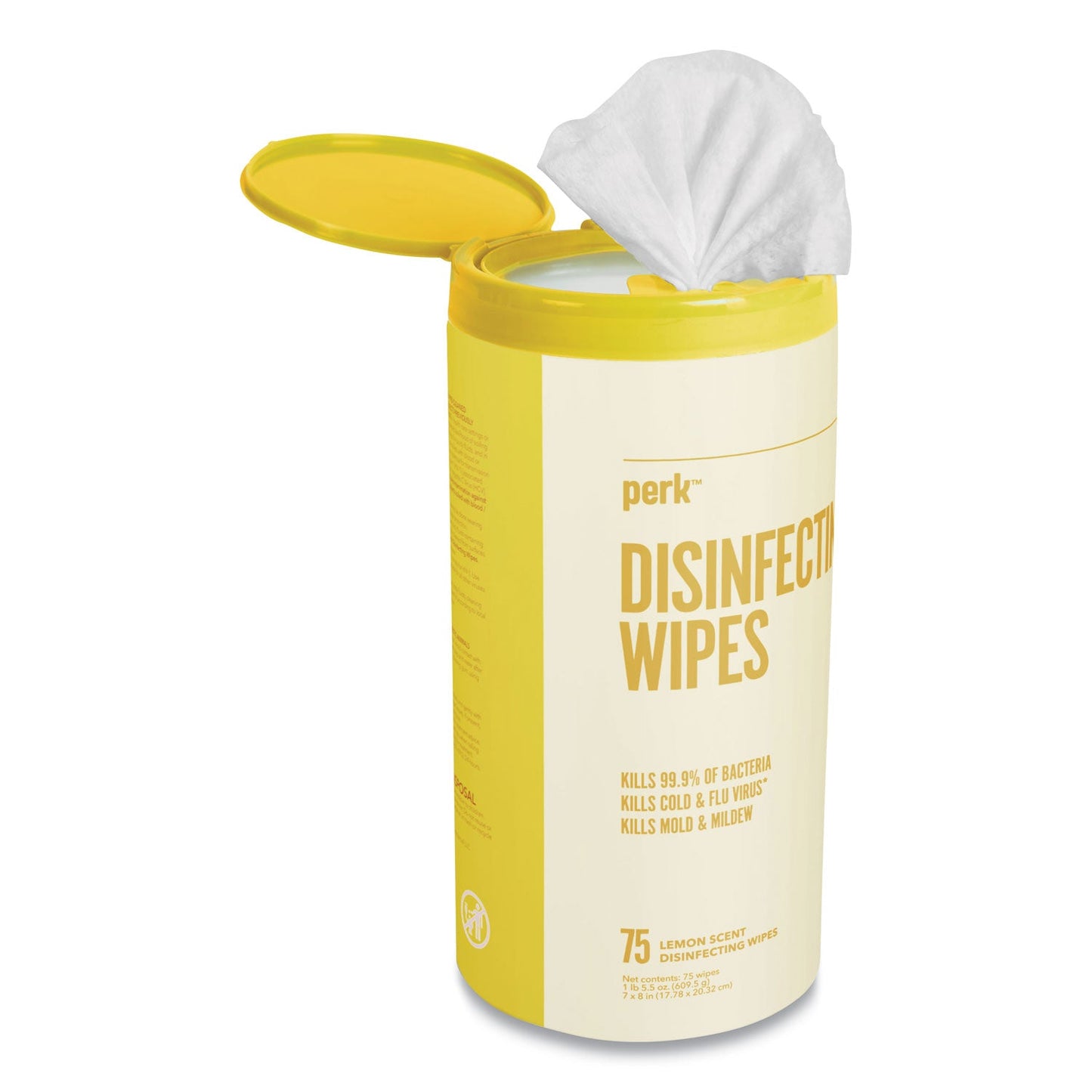 PRK24411134 Disinfecting Wipes, 7 x 8, Lemon, White, 75 Wipes/Canister Perk