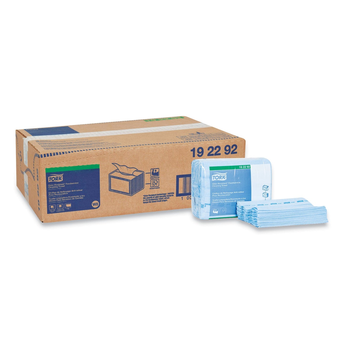 TRK192292 Small Pack Foodservice Cloth, 1-Ply, 11.75 x 14.75, Unscented, Blue/Blue Stripe, 50/Poly Pack, 4 Packs/Carton Tork