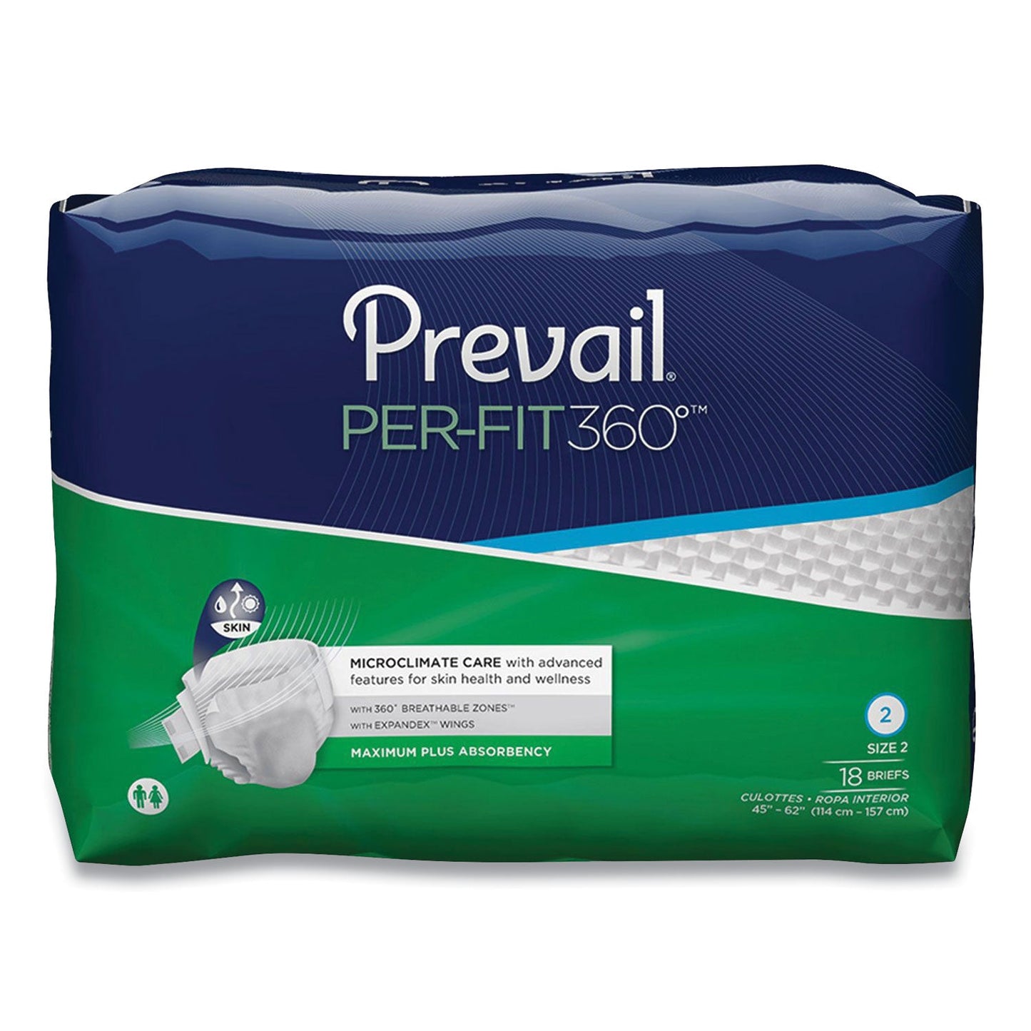 PVLPFNG013 Per-Fit360 Degree Briefs, Maximum Plus Absorbency, Size 2, 45" To 62" Waist, 72/carton Prevail