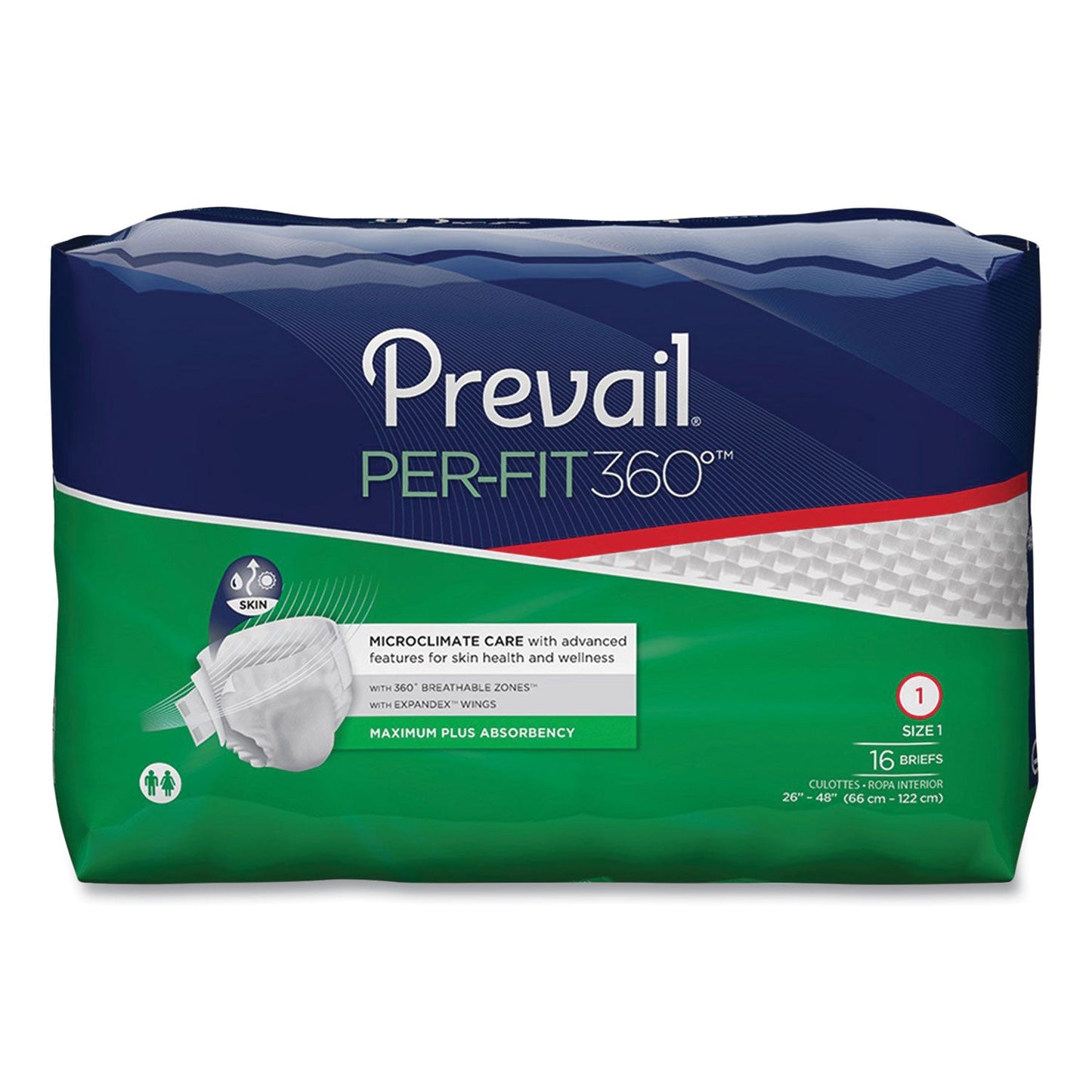 PVLPFNG012 Per-Fit360 Degree Briefs, Maximum Plus Absorbency, Size 1, 26" To 48" Waist, 96/carton Prevail