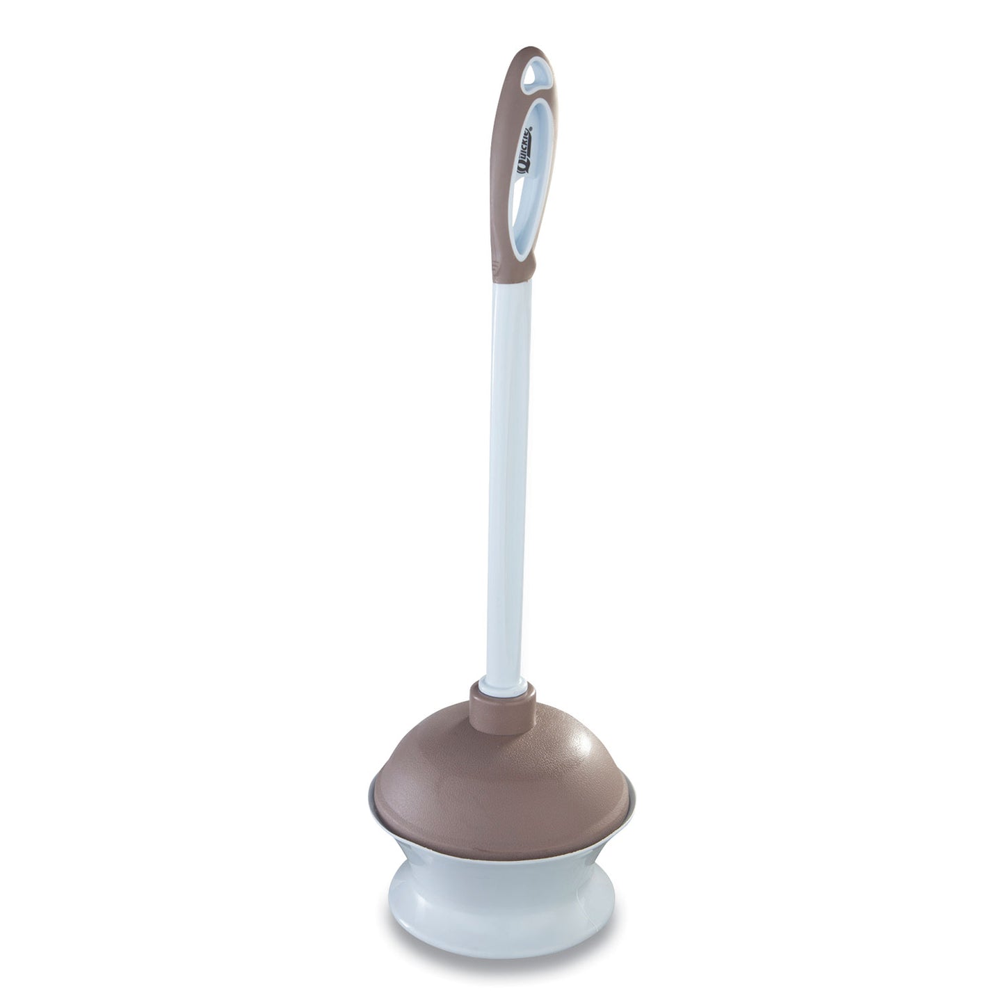 QCK360MB Plastic Toilet Plunger And Caddy With Microban, 16" Plastic Handle, 6.5" Dia, White/taupe