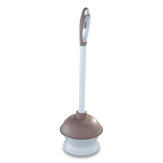 QCK360MB Plastic Toilet Plunger And Caddy With Microban, 16" Plastic Handle, 6.5" Dia, White/taupe