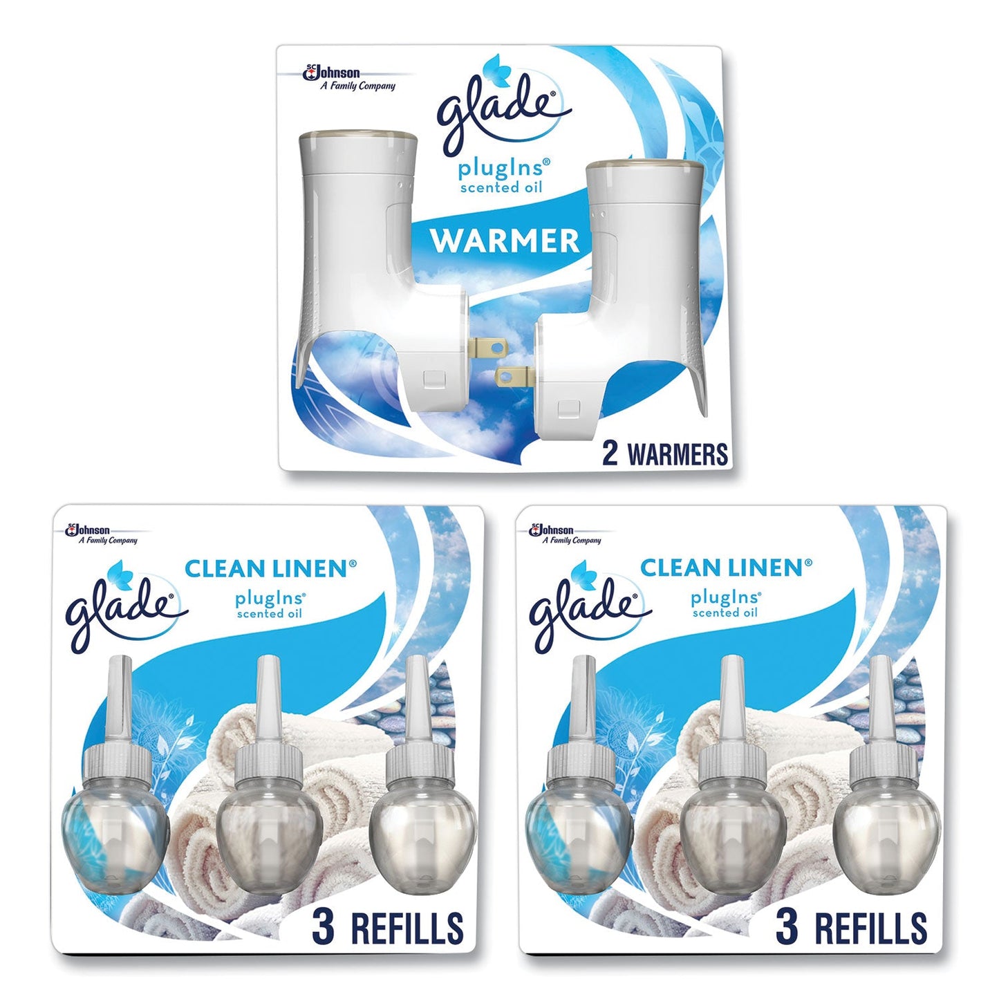 SJN319963 Plugin Scented Oil, Clean Linen, 0.67 oz, 2 Warmers and 6 Refills/Pack Glade