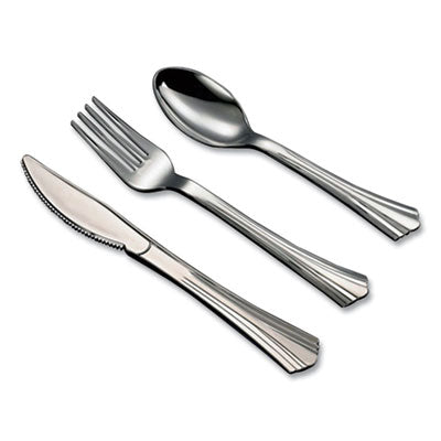 TBL8305ASV Sterling Assorted Plastic Cutlery, Mediumweight, (20) Forks/(15) Knives/(15) Spoons, Plastic, Silver, 50/Pack