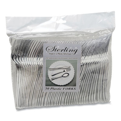 TBL8305FSV Sterling Heavyweight Plastic Cutlery, Fork, Silver, 50/Pack TABLEMATE PRODUCTS, CO.