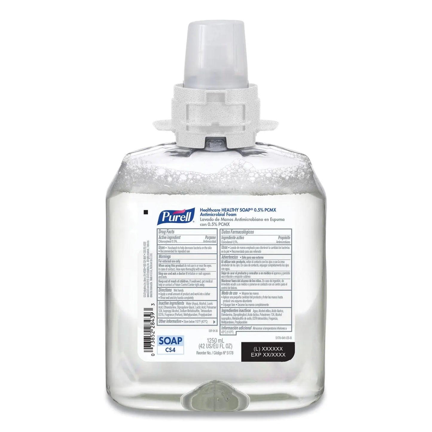GOJ517804CT Healthcare HEALTHY SOAP 0.5% PCMX Antimicrobial Foam Refill, For CS4 Dispensers, Fragrance-Free, 1,250 mL, 4/Carton PURELL