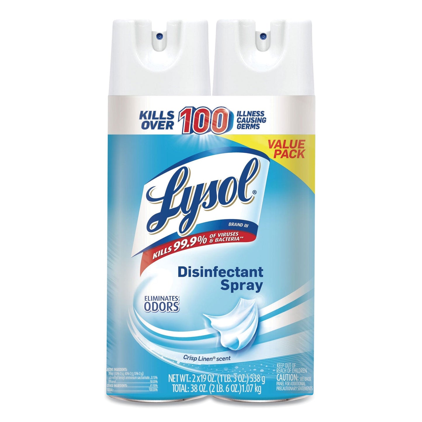 RAC99608CT Disinfectant Spray, Crisp Linen, 19 Oz Aerosol Spray, 2/pack, 4 Packs/carton LYSOL Brand