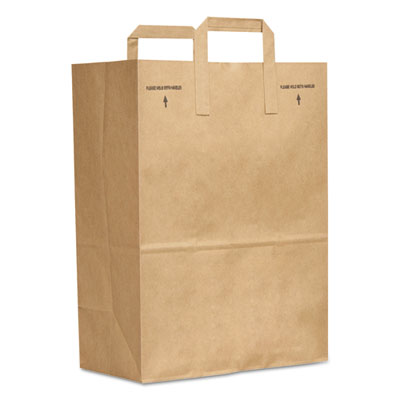 BAGSK1670EZ300 Grocery Paper Bags, 1/6 BBL Size, 70# Basis Weight, Flat Handles, 12" x 7" x 16.25", Kraft, 300/Bundle