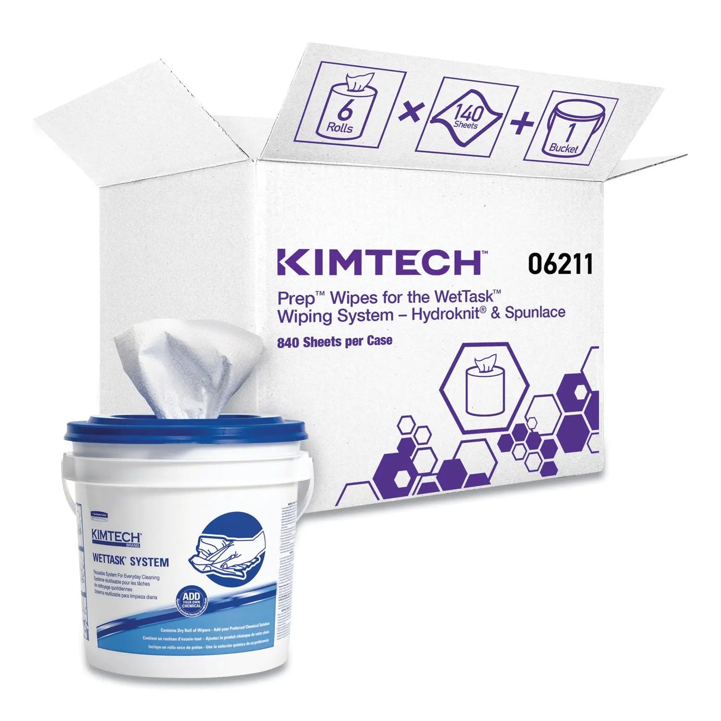 KCC0621102 Power Clean Wipers for Disinfectants, Sanitizers,Solvents WetTask Customizable Wet Wipe System, 140/Roll, 6 Rolls/1 Bucket/CT WypAll