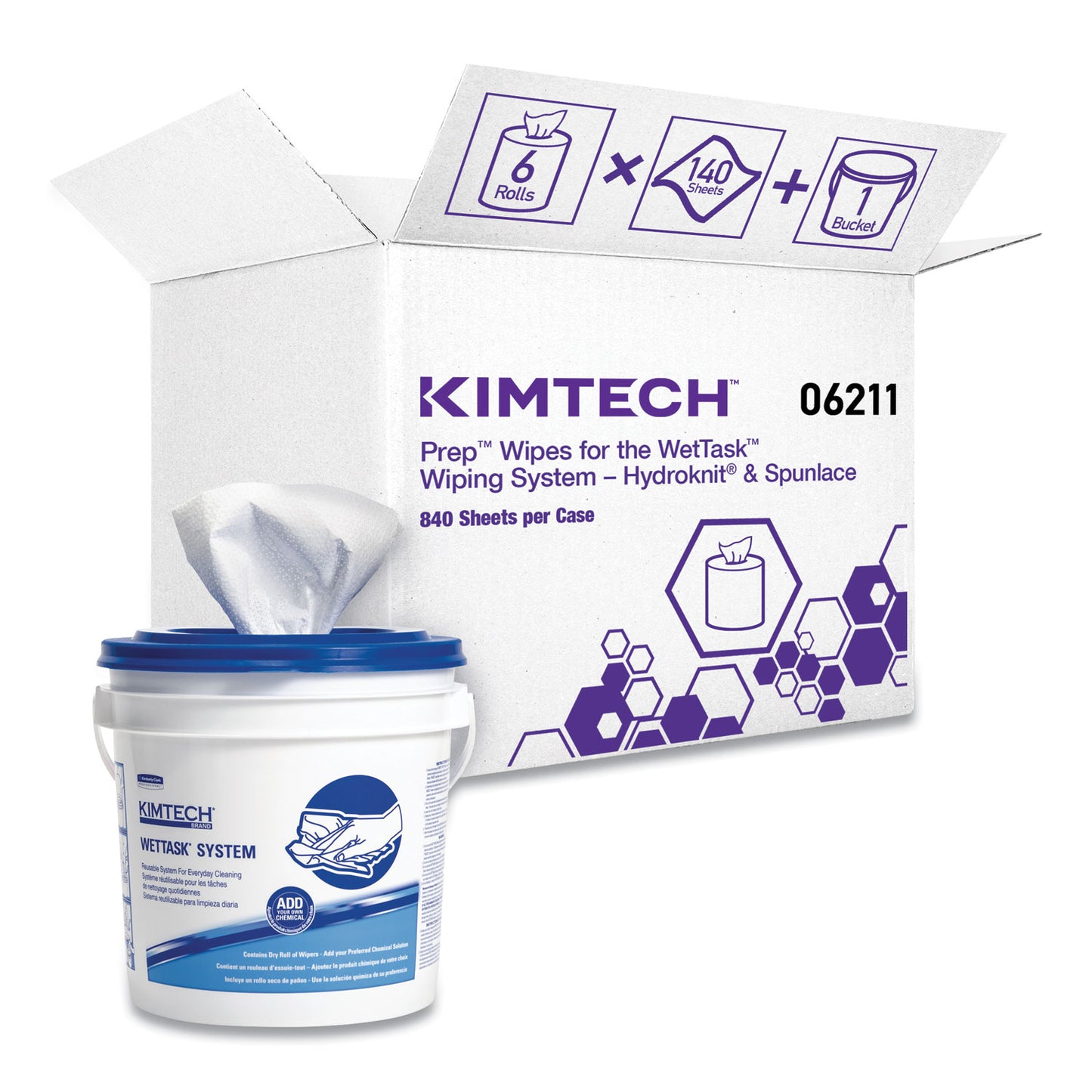 KCC0621102 Power Clean Wipers for Disinfectants, Sanitizers,Solvents WetTask Customizable Wet Wipe System, 140/Roll, 6 Rolls/1 Bucket/CT