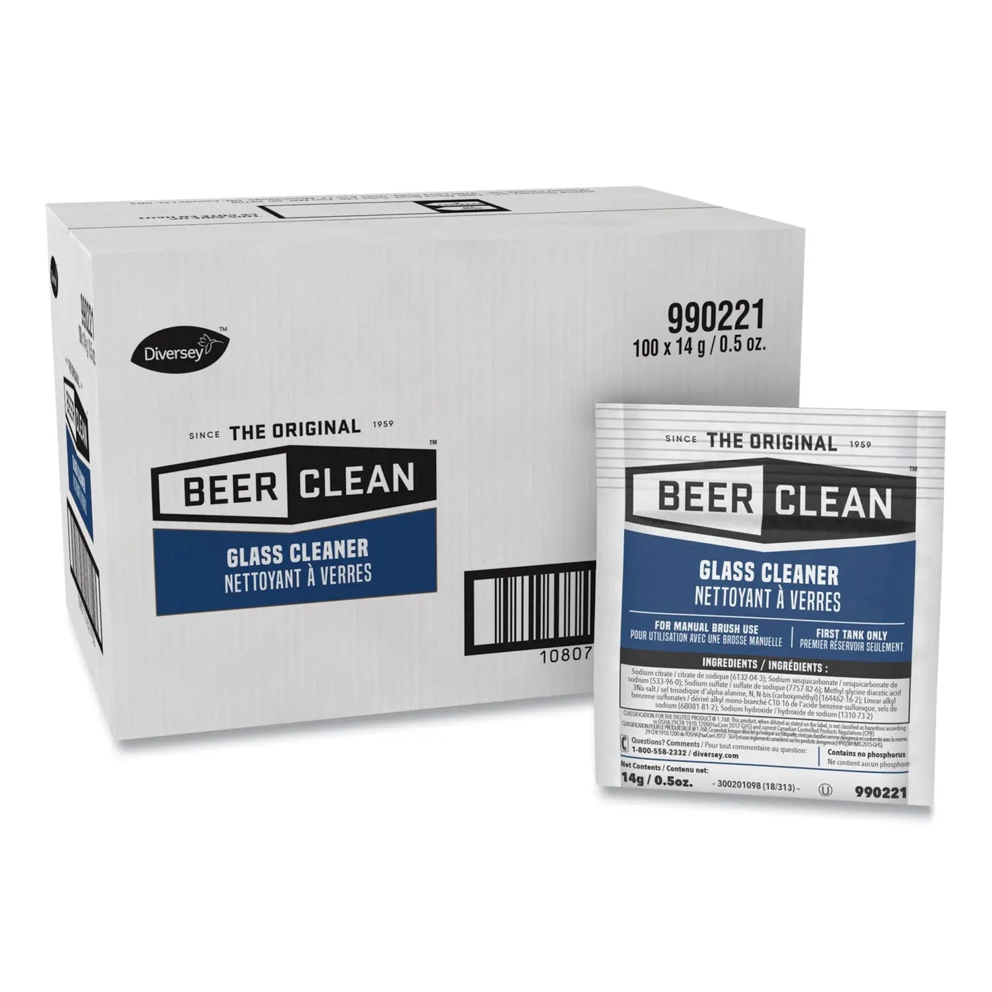DVO990221 Beer Clean Glass Cleaner, Powder, 0.5 oz. Packet, 100/Carton Diversey