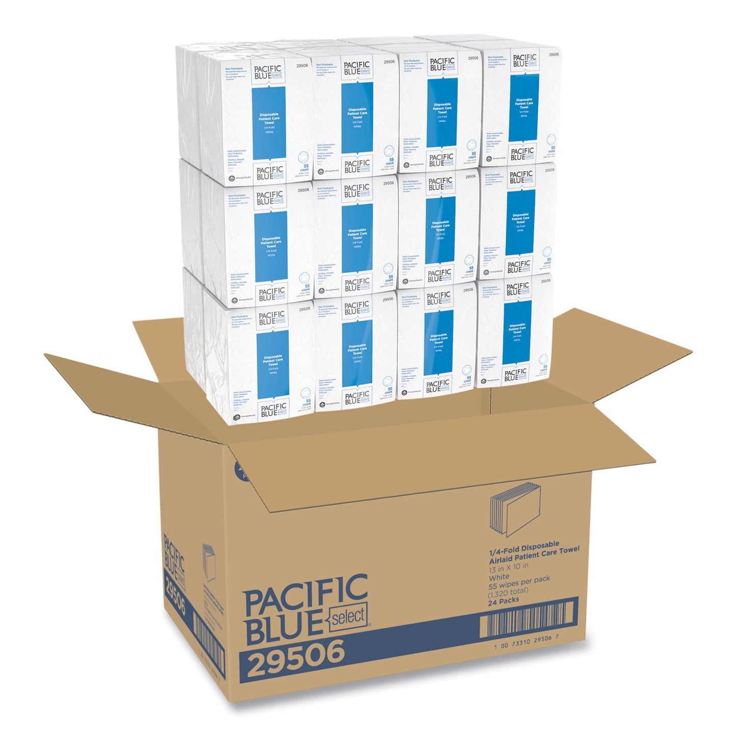 GPC29506 Pacific Blue Select Disposable Patient Care Washcloths, 1-Ply, 10 x 13, Unscented, White, 55/Pack, 24 Packs/Carton