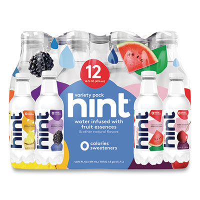 HIN00149 Flavored Water Variety Pack, 3 Blackberry, 3 Cherry, 3 Pineapple, 3 Watermelon, 16 Oz Bottle, 12 Bottles/carton HINT, INC.