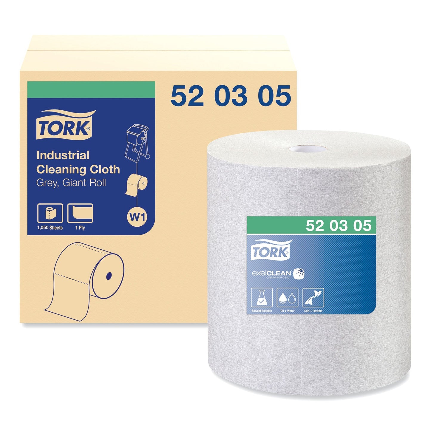 TRK520305 Industrial Cleaning Cloths, 1-Ply, 12.6 X 13.3, Gray, 1,050 Wipes/roll Tork