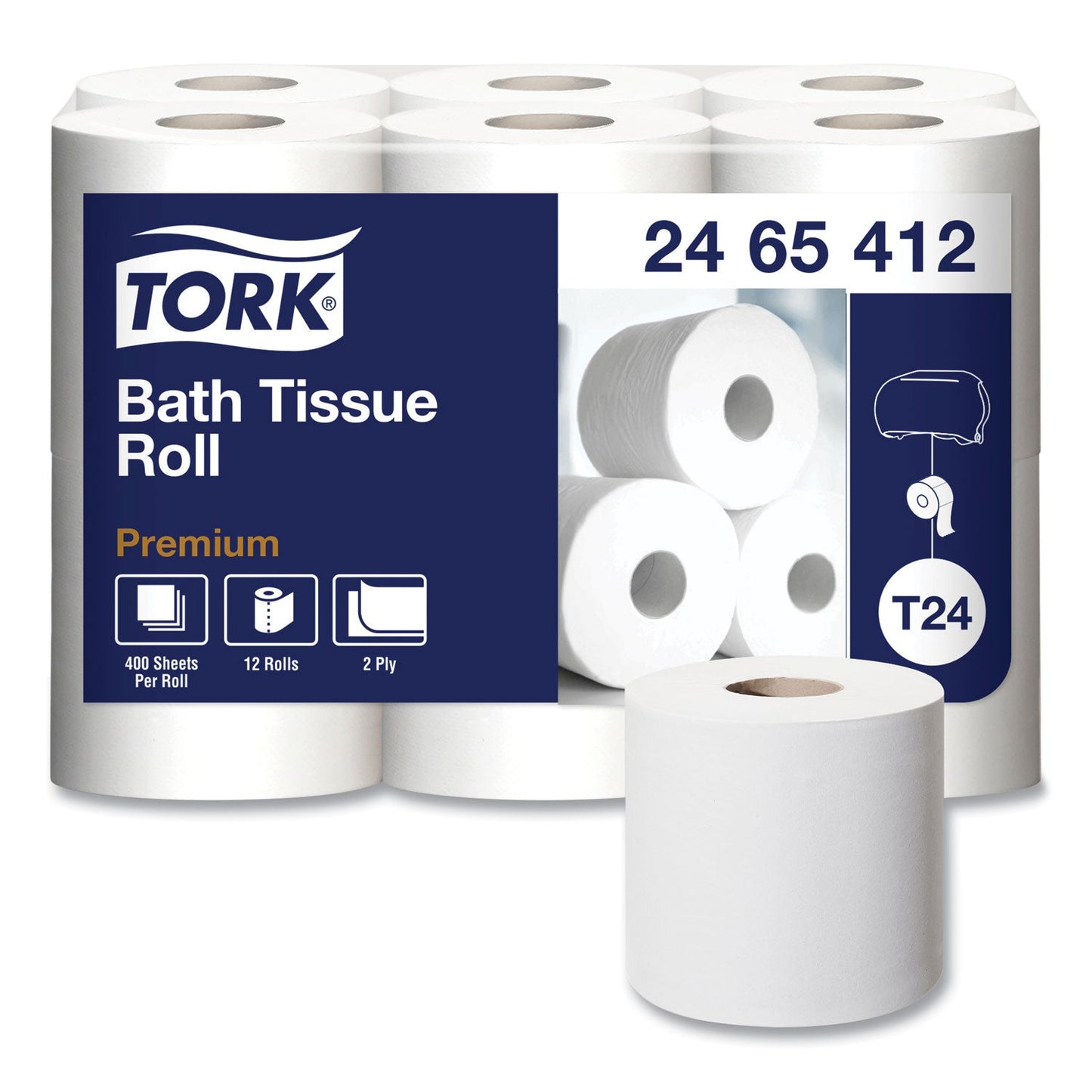TRK2465412 Premium Poly-Pack Bath Tissue, Septic Safe, 2-Ply, White, 400 Sheets/Roll, 12 Rolls/Pack, 4 Packs/Carton Tork