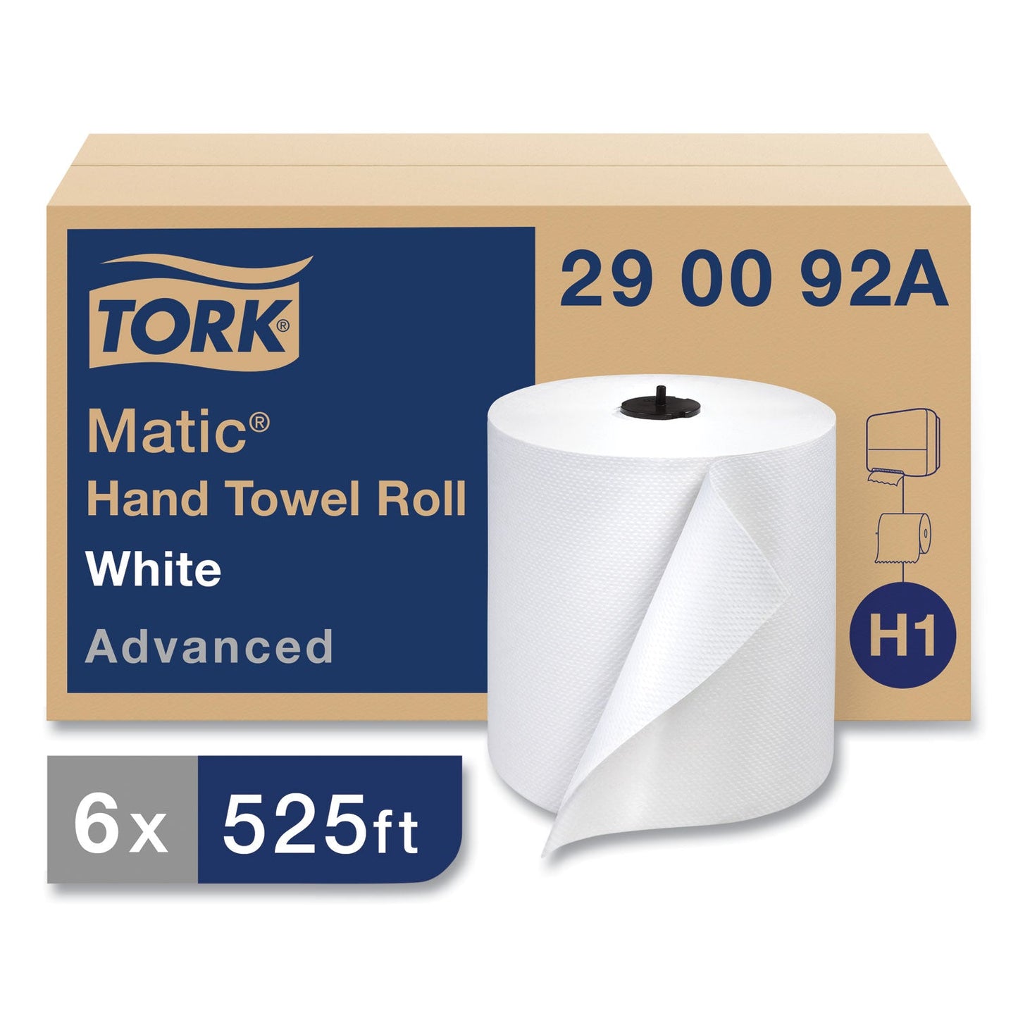 TRK290092A Advanced Matic Hand Towel Roll, 2-Ply, 7.7" x 525 ft, White, 643/Roll, 6 Rolls/Carton Tork