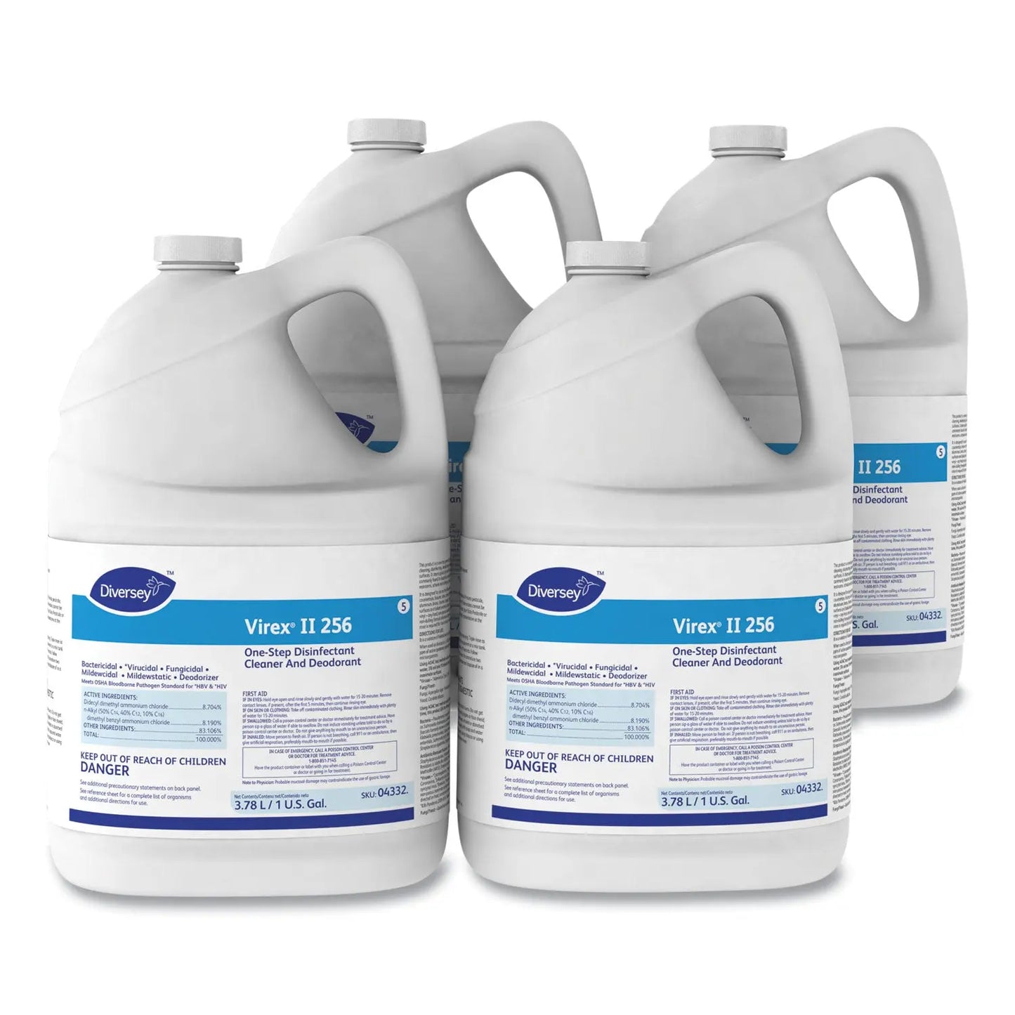 DVO04332 Virex Ii 256 One-Step Disinfectant Cleaner Deodorant Mint, 1 Gal, 4 Bottles/ct Diversey