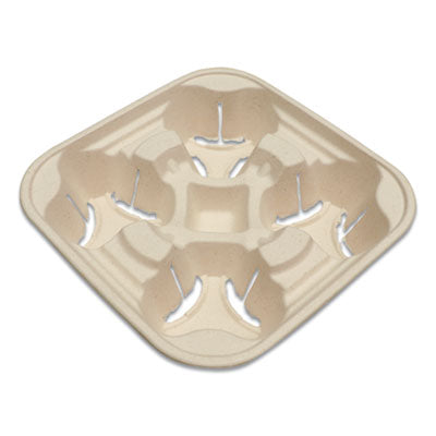 WORCCFB4LF Fiber Cup Carriers, 8 oz to 22 oz, Four Cups, Natural, 600/Carton WORLD CENTRIC