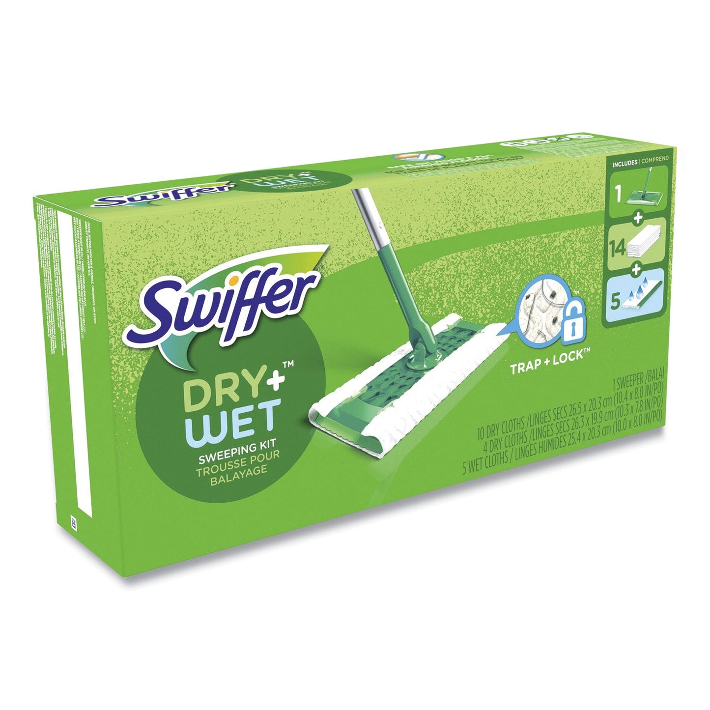 PGC49947 Sweeper Mop, 10 x 4.8 White Cloth Head, 46" Silver/Green Aluminum/Plastic Handle Swiffer