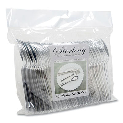 TBL8305SSV Sterling Heavy-Duty Plastic Cutlery, Spoon, Silver, 50/Pack TABLEMATE PRODUCTS, CO.