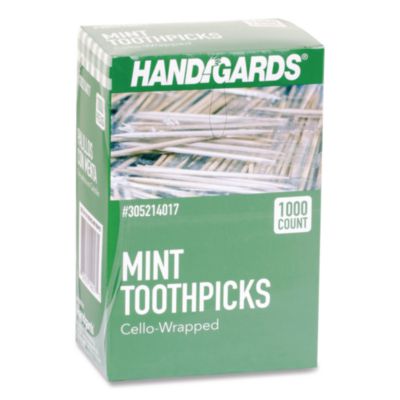 HDG426605 Individually Wrapped Round Wood Mint Toothpicks, 4", Natural, 1,000/box, 12 Boxes/carton HANDGARDS INC.