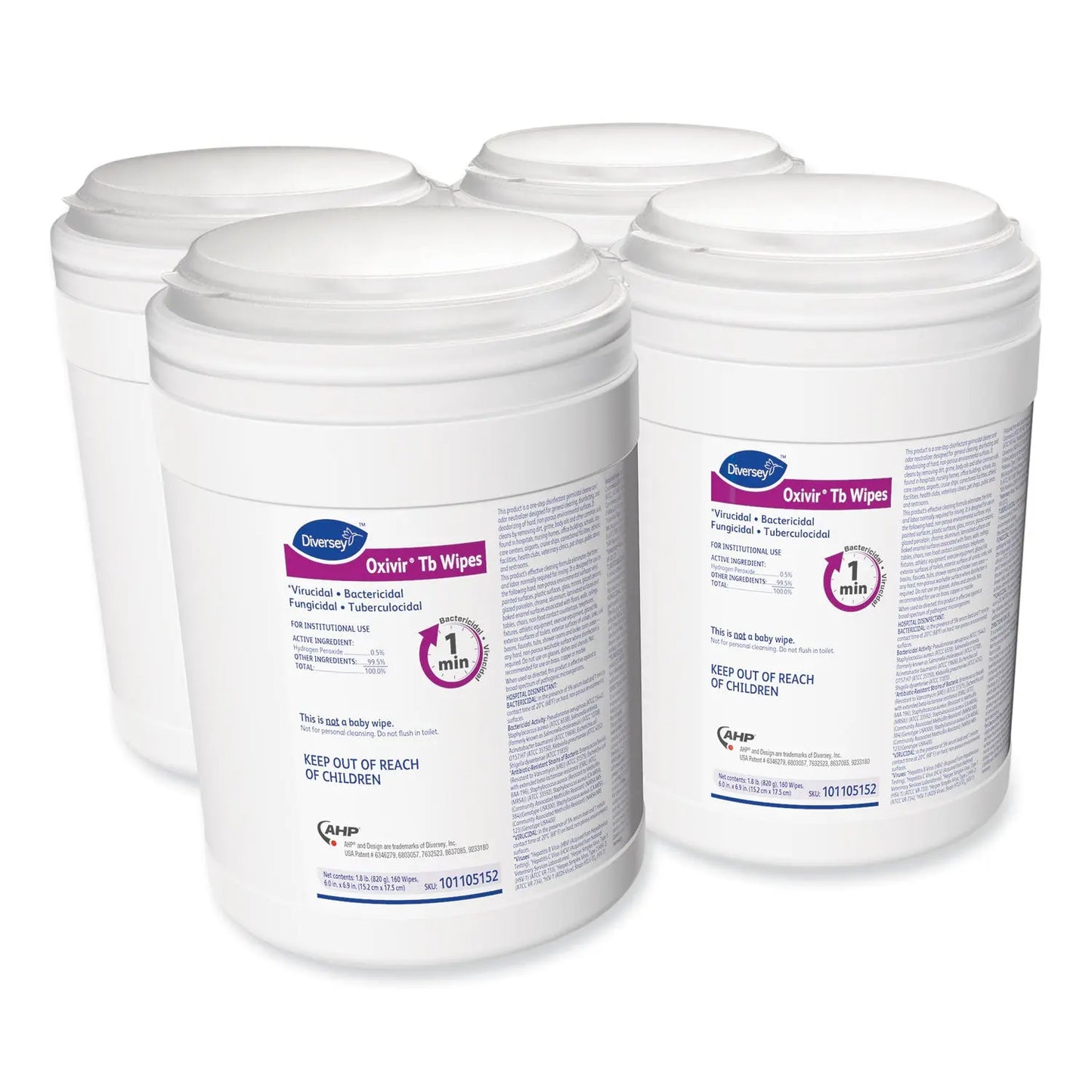 DVO101105152 Oxivir TB Disinfectant Wipes, 6 x 6.9, Characteristic Scent, White, 160/Canister, 4 Canisters/Carton Diversey