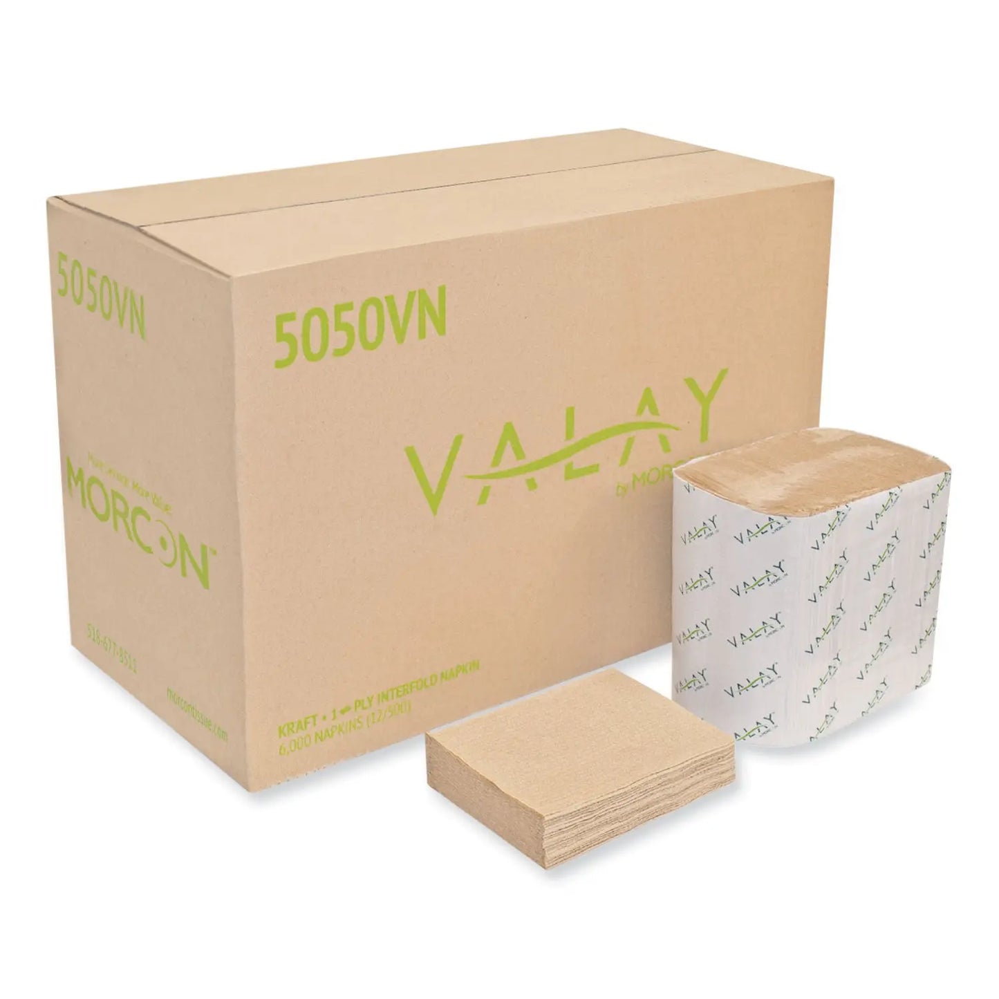 MOR5050VN Valay Interfolded Napkins, 1-Ply, 6.3 X 8.85, Kraft, 6,000/carton Morcon Tissue