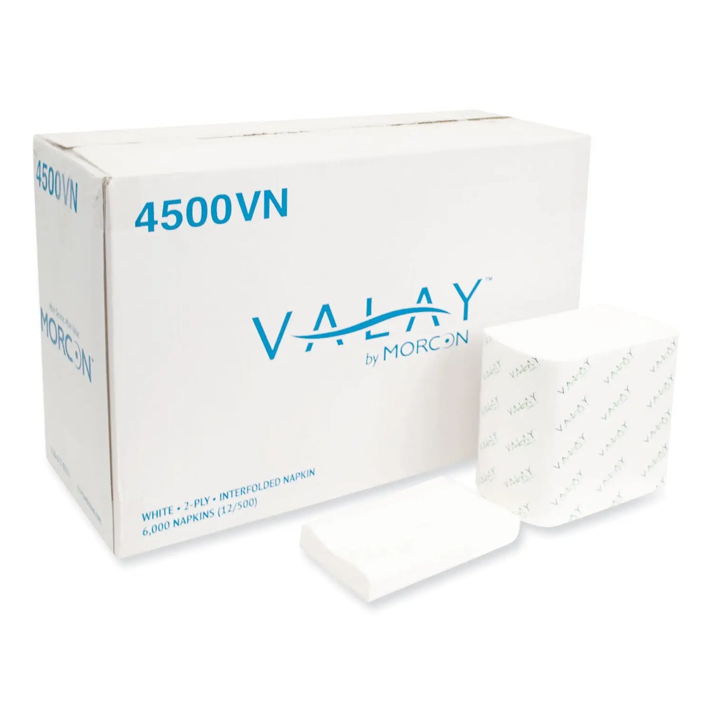 MOR4500VN Valay Interfolded Napkins, 2-Ply, 6.5 X 8.25, White, 500/pack, 12 Packs/carton Morcon Tissue