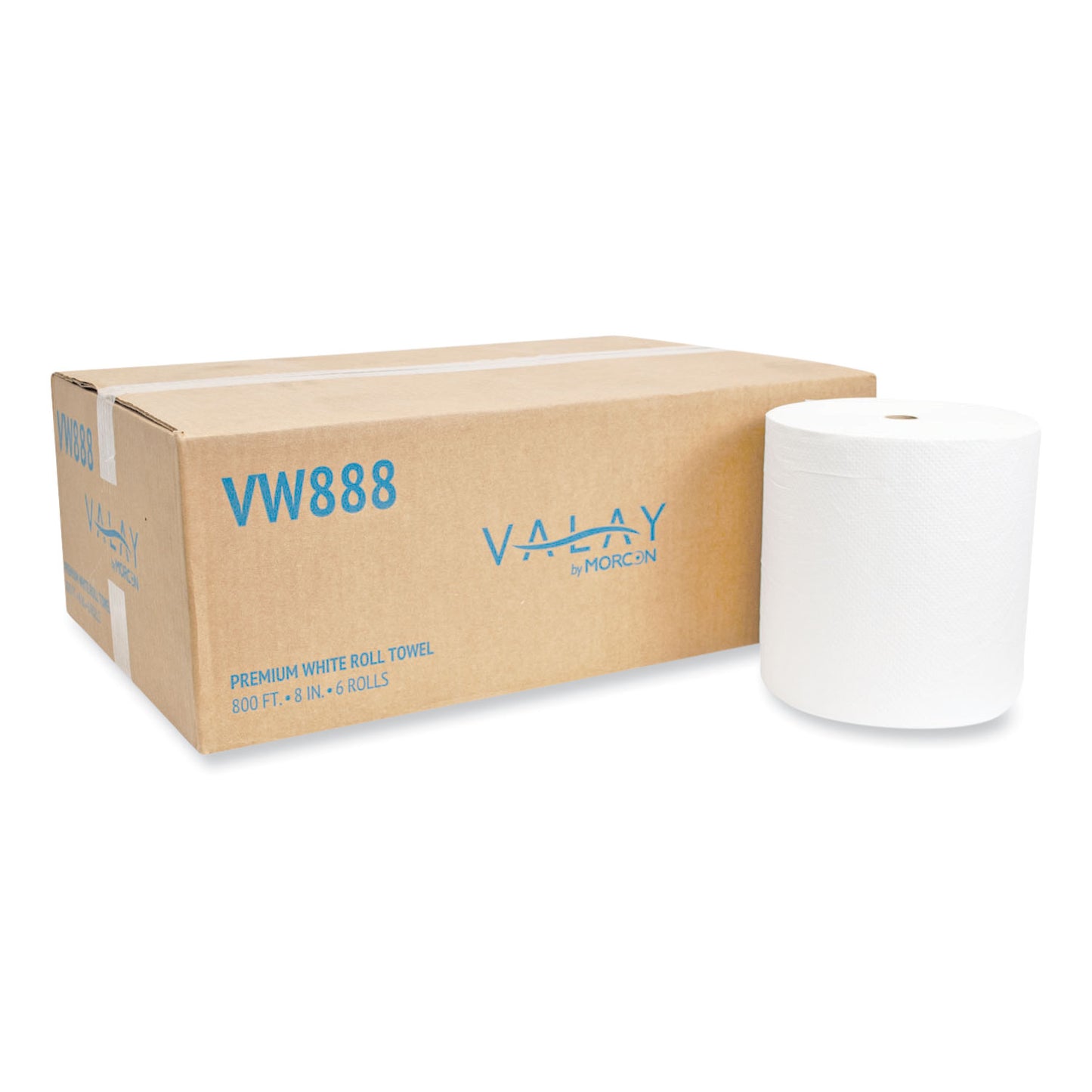 MORVW888 Valay Proprietary Roll Towels, 1-Ply, 8" X 800 Ft, White, 6 Rolls/carton