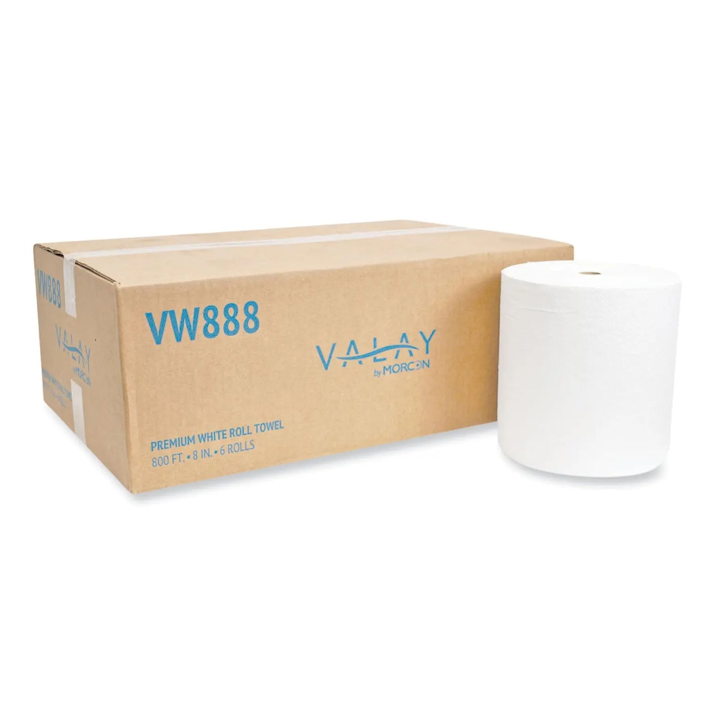 MORVW888 Valay Proprietary Roll Towels, 1-Ply, 8" X 800 Ft, White, 6 Rolls/carton Morcon Tissue