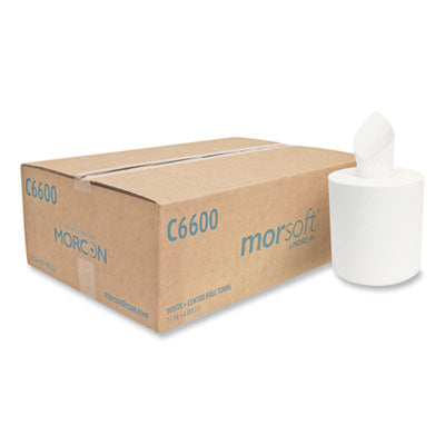 MORC6600 Morsoft Center-Pull Roll Towels, 2-Ply, 6.9" dia, White, 600 Sheets/Roll, 6 Rolls/Carton Morcon Tissue