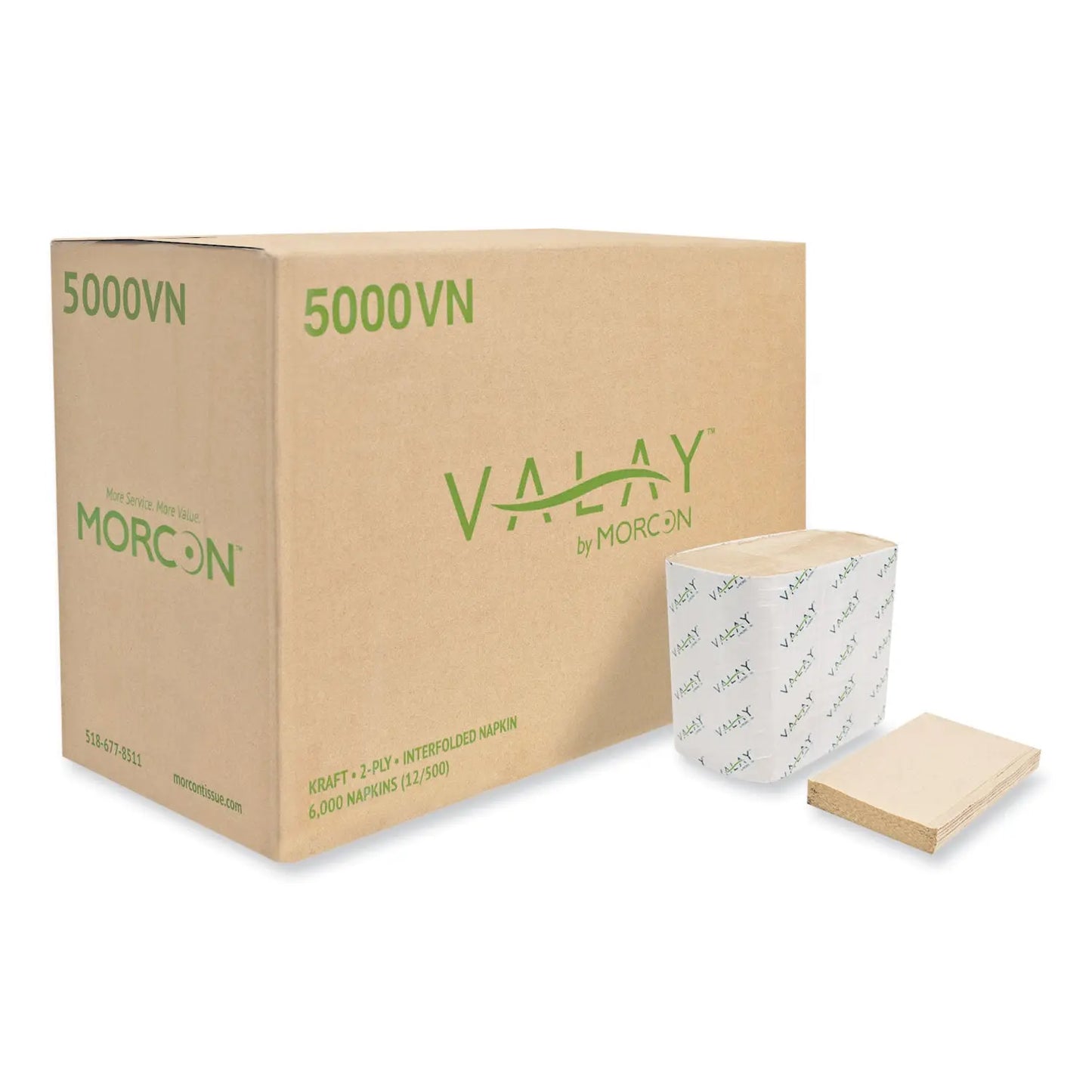 MOR5000VN Valay Interfolded Napkins, 2-Ply, 6.5 X 8.25, Kraft, 6,000/carton Morcon Tissue